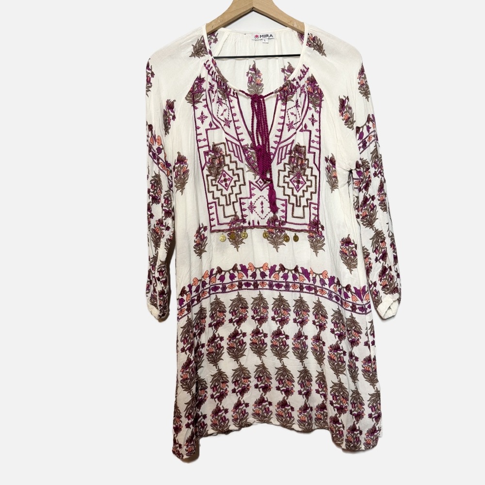 Mira floral Bohemian peasant style tunic top dress L